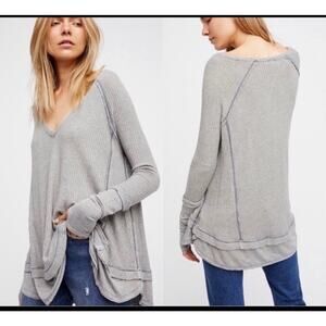 Free People we the free Laguna Gray Waffle sweater thumb holes size xs